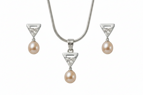 Silver Luna Pearl Pendant Set