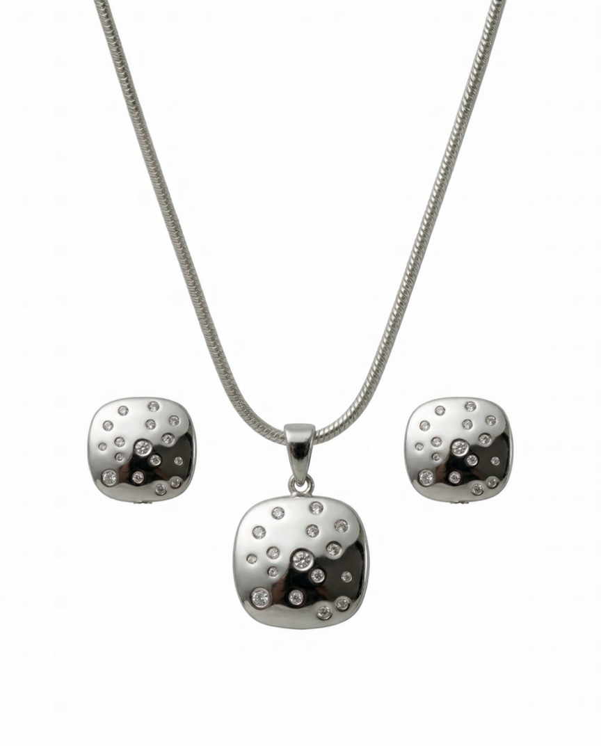 Silver Luna Dot Pendant Set