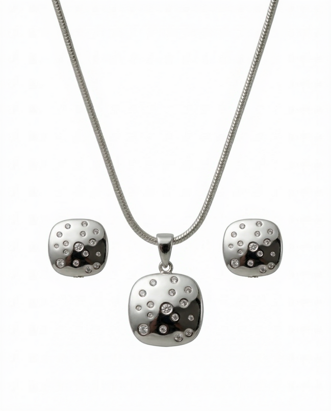 Silver Luna Dot Pendant Set