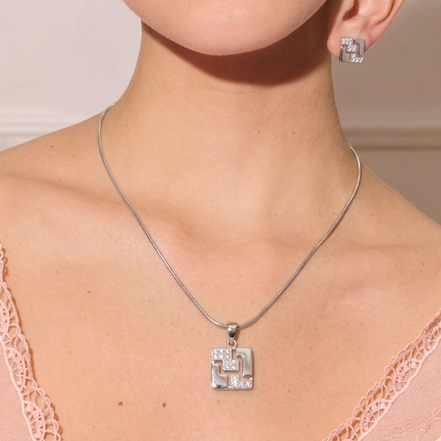 Silver Nova Square Pendant Set