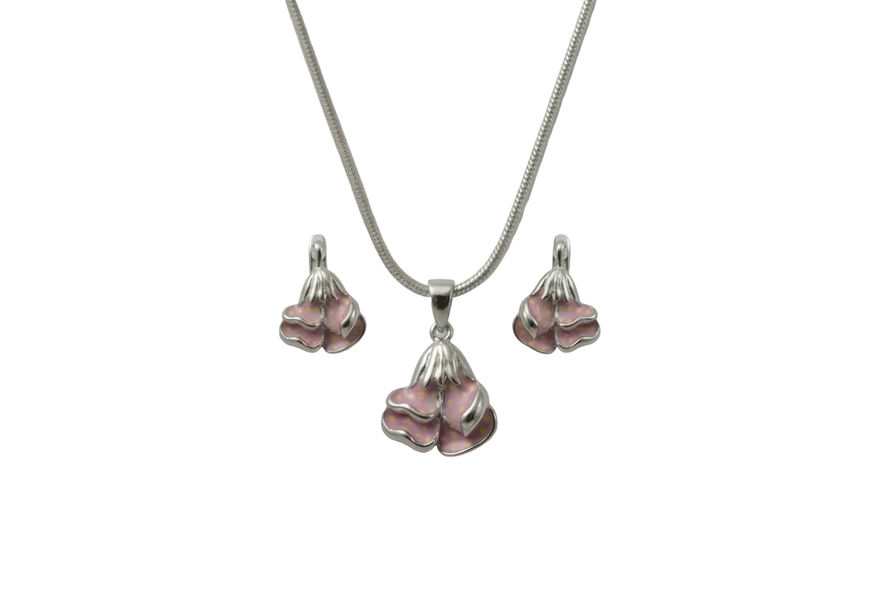 Silver Blush Blossom Pendant Set