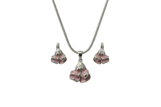 Silver Blush Blossom Pendant Set