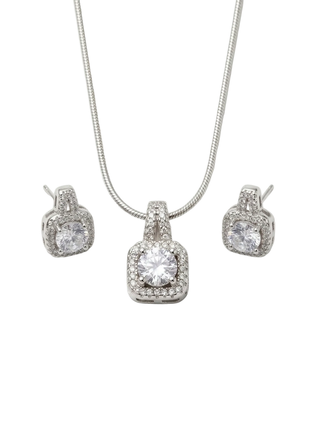 Siver Solitaire Pendant Set