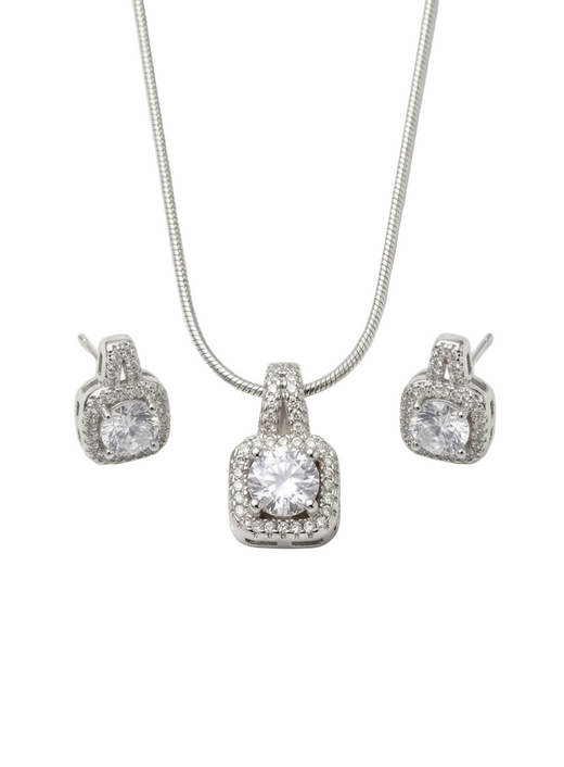 Siver Solitaire Pendant Set