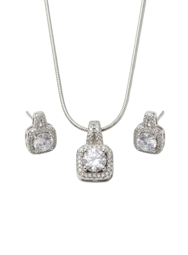Siver Solitaire Pendant Set