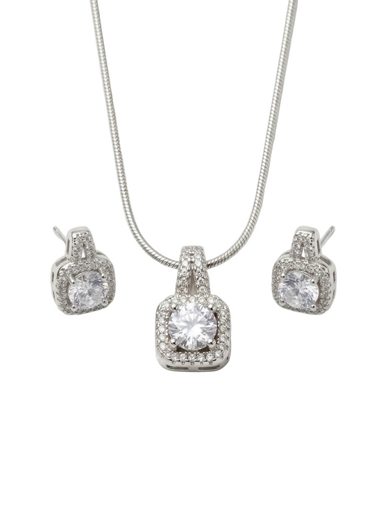 Siver Solitaire Pendant Set