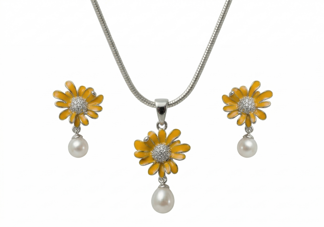 Silver Sun Daisy Pearl Set
