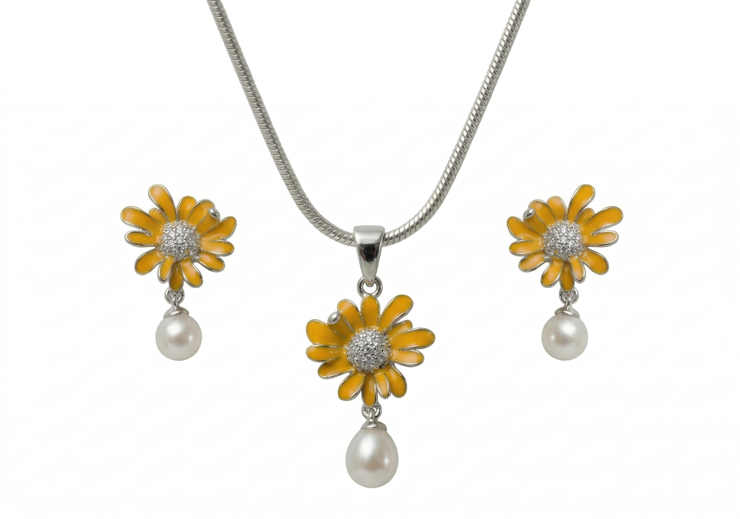 Silver Sun Daisy Pearl Set