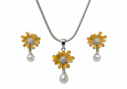 Silver Sun Daisy Pearl Set