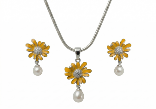 Silver Sun Daisy Pearl Set