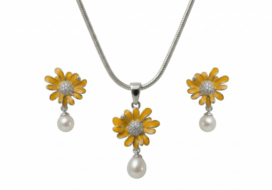 Silver Sun Daisy Pearl Set