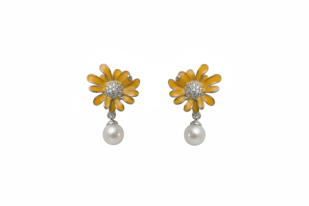 Silver Sun Daisy Pearl Set