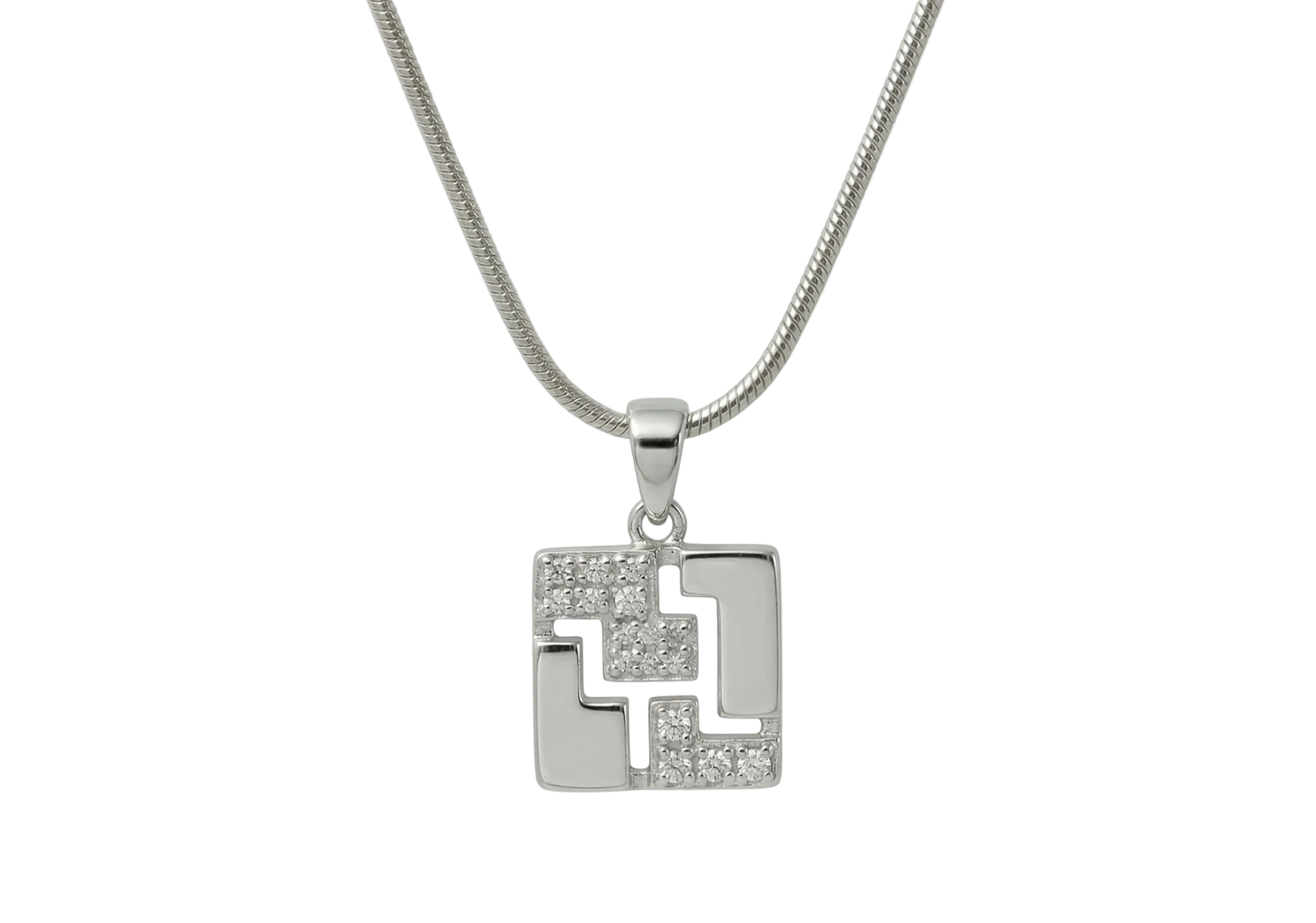 Silver Nova Square Pendant Set