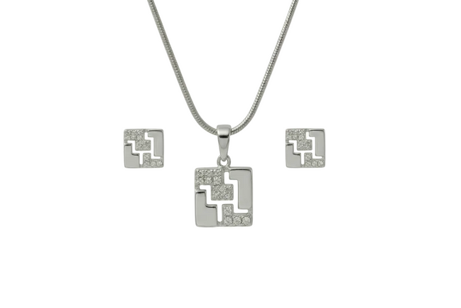 Silver Nova Square Pendant Set