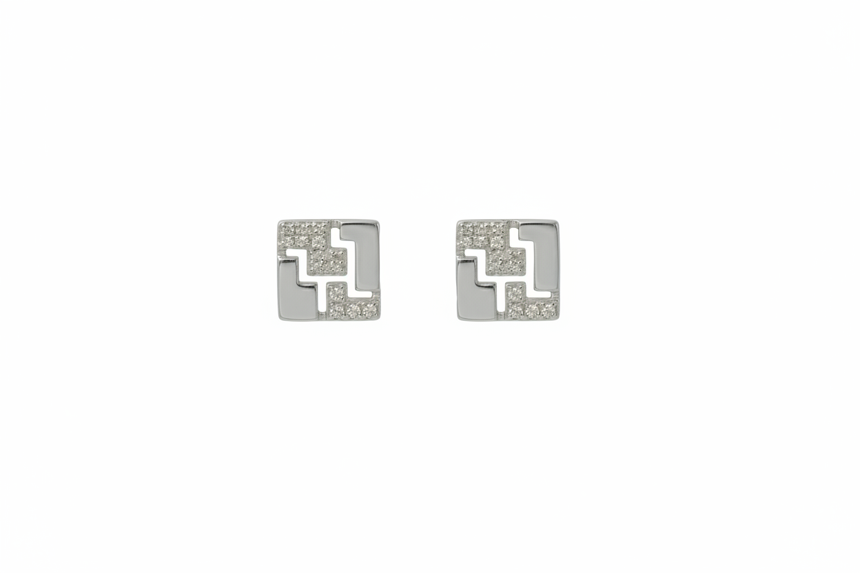 Silver Nova Square Pendant Set