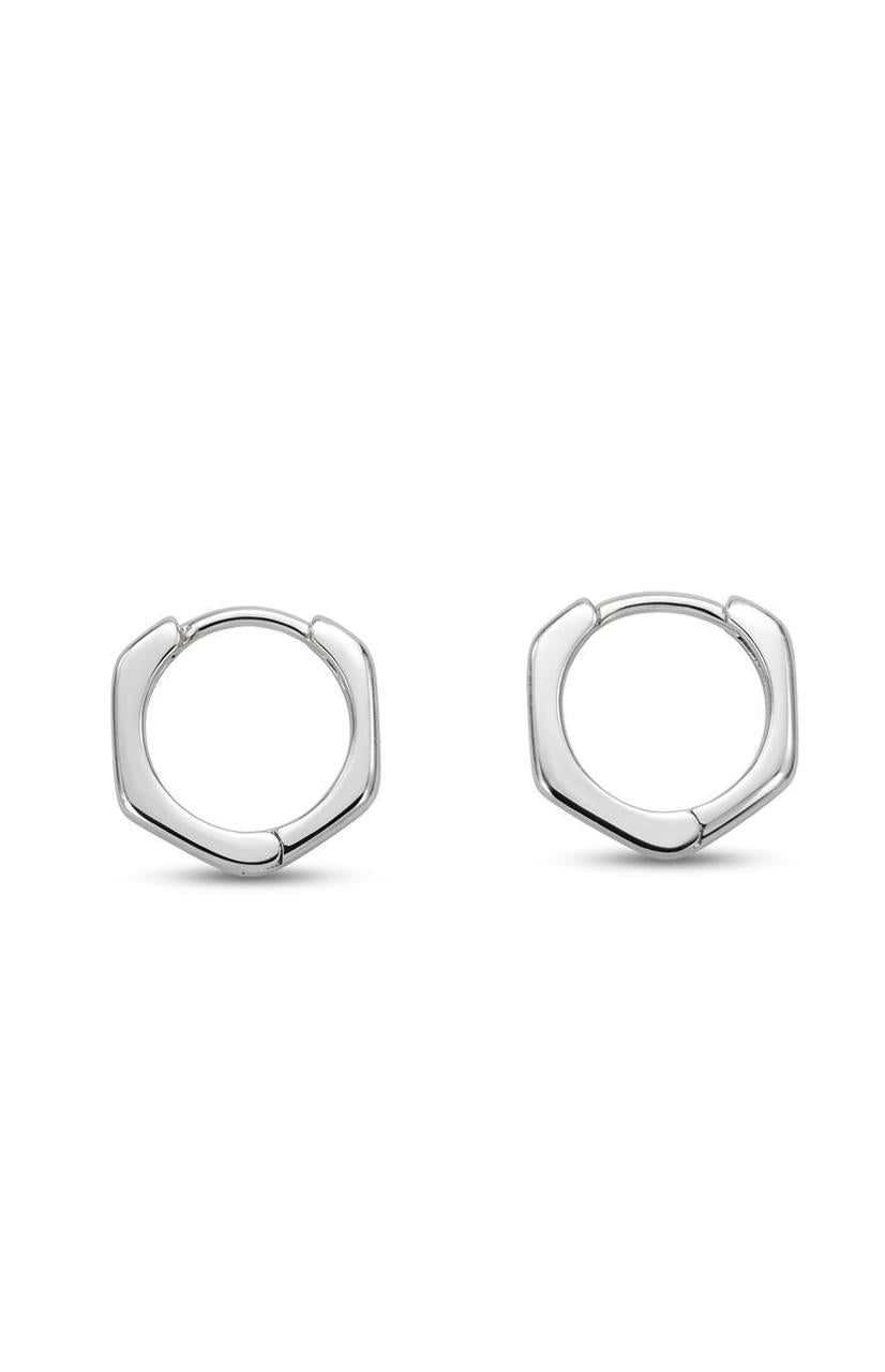 Hexa Geometric Huggie Hoop Earrings – 925 Sterling Silver