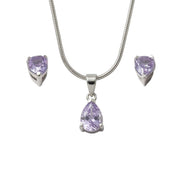 Silver Lavender Teardrop Pendant Set
