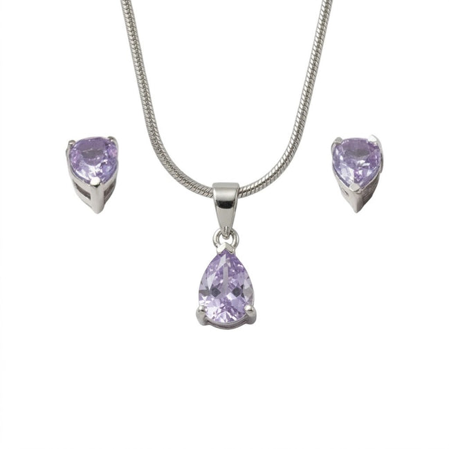 Silver Lavender Teardrop Pendant Set