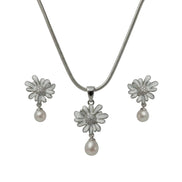 Silver Daisy Pearl Pendant Set
