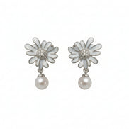 Silver Daisy Pearl Pendant Set