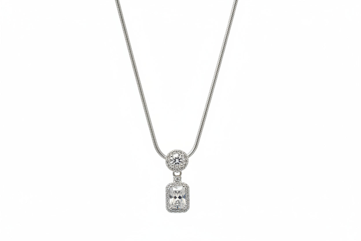 Silver Classic Solitaire Pendant Set
