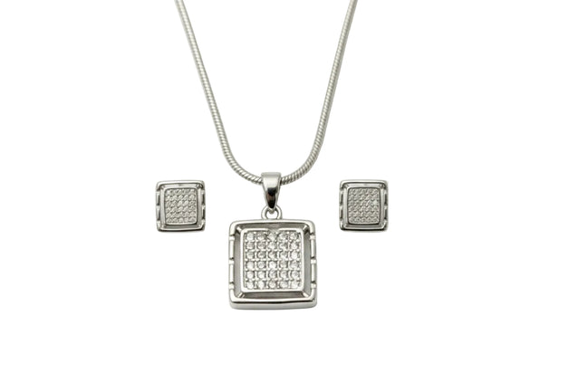 Silver Radiant Square Pendant Set