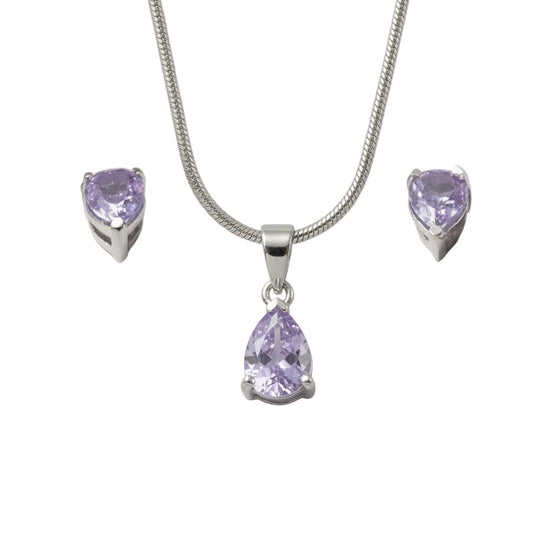 Silver Lavender Teardrop Pendant Set