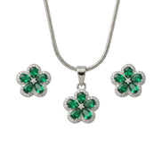 Silver Emerald Bloom Pendant Set