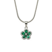 Silver Emerald Bloom Pendant Set