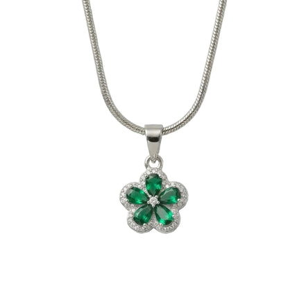Silver Emerald Bloom Pendant Set