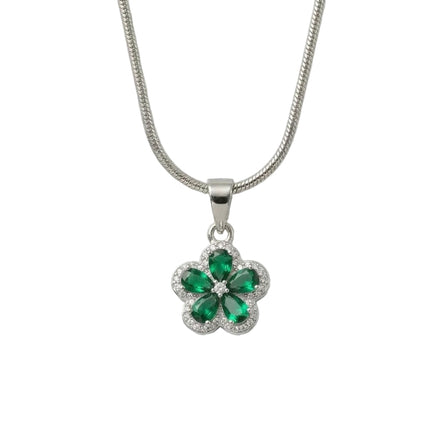 Silver Emerald Bloom Pendant Set