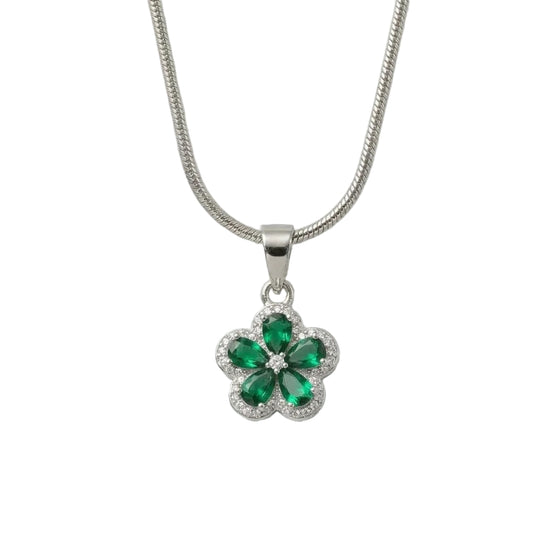 Silver Emerald Bloom Pendant Set