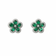 Silver Emerald Bloom Pendant Set