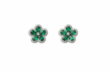 Silver Emerald Bloom Pendant Set