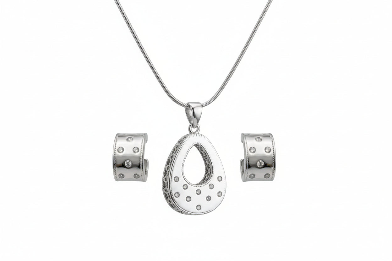 Silver Luna Drop Pendant Set