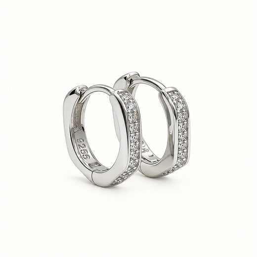 Hexa Geometric Huggie Hoop Earrings – 925 Sterling Silver