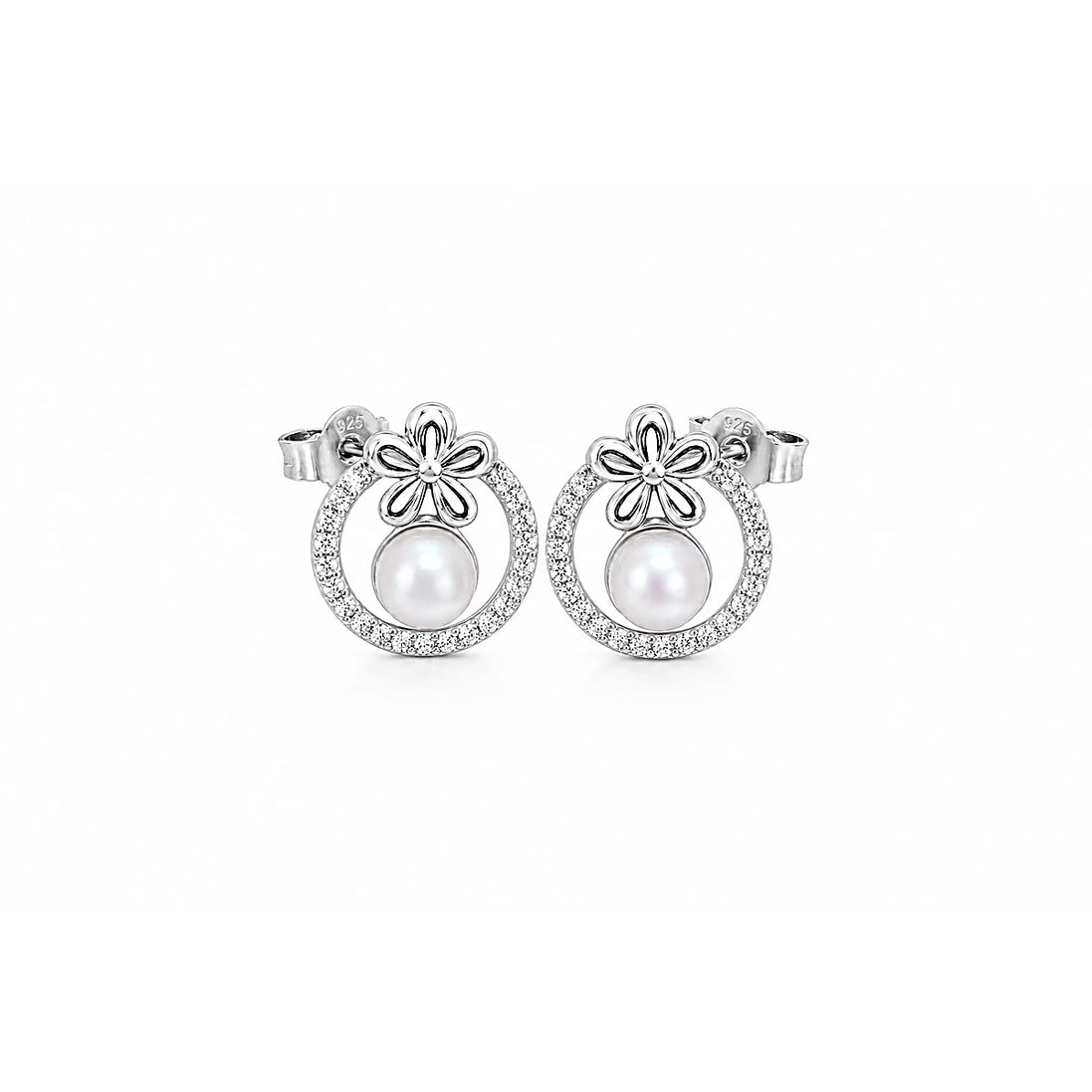 Pearl Blossom Halo Stud Earrings
