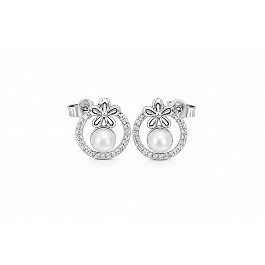 Pearl Blossom Halo Stud Earrings