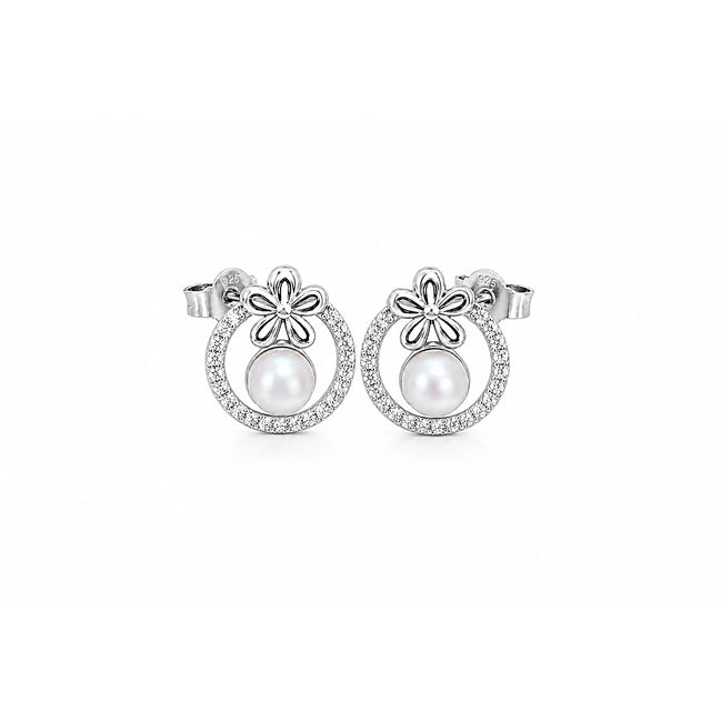 Pearl Blossom Halo Stud Earrings