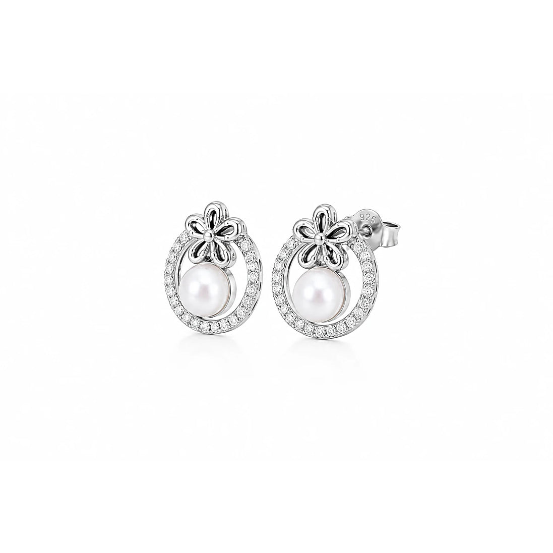 Pearl Blossom Halo Stud Earrings