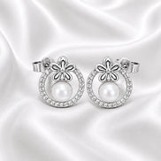 Pearl Blossom Halo Stud Earrings