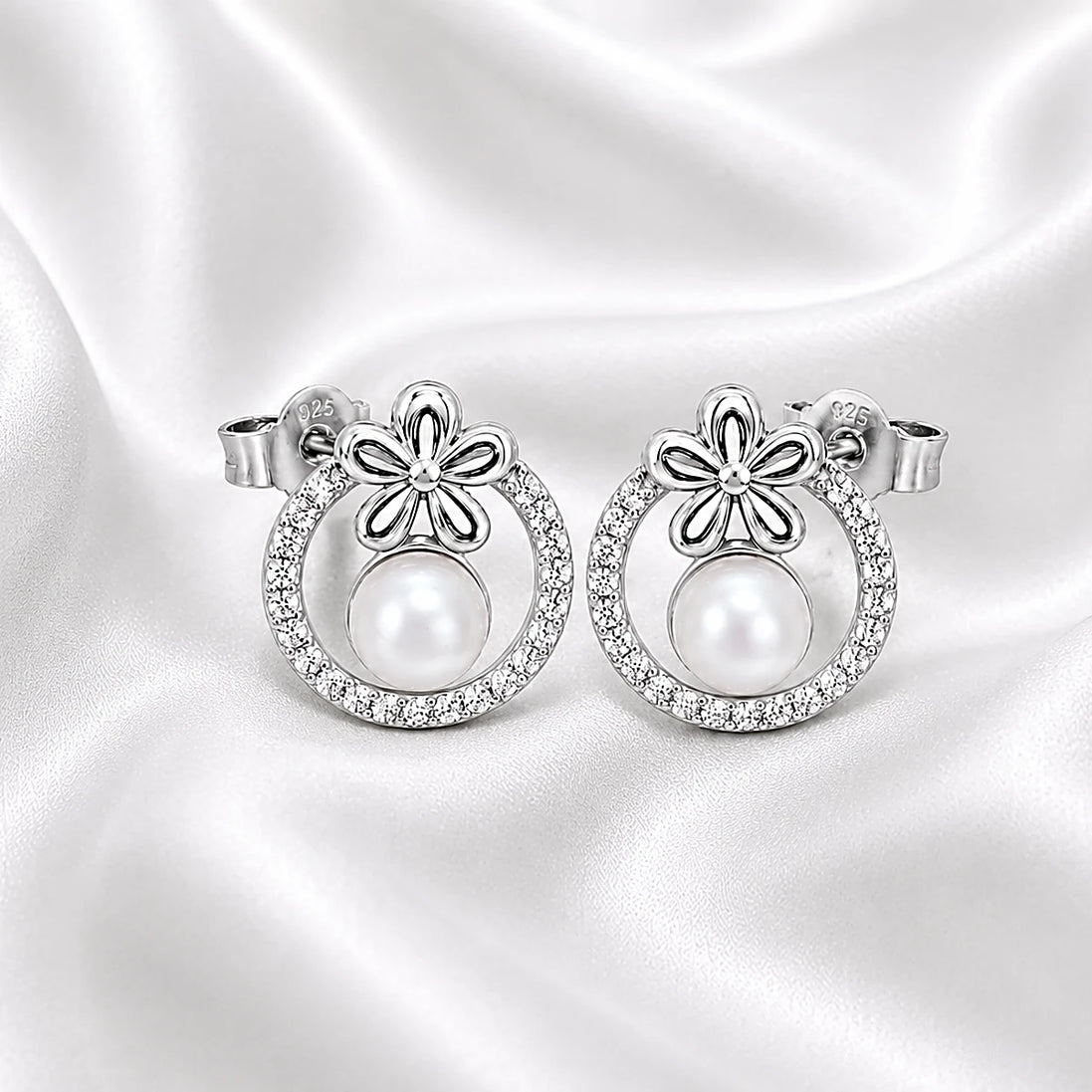 Pearl Blossom Halo Stud Earrings