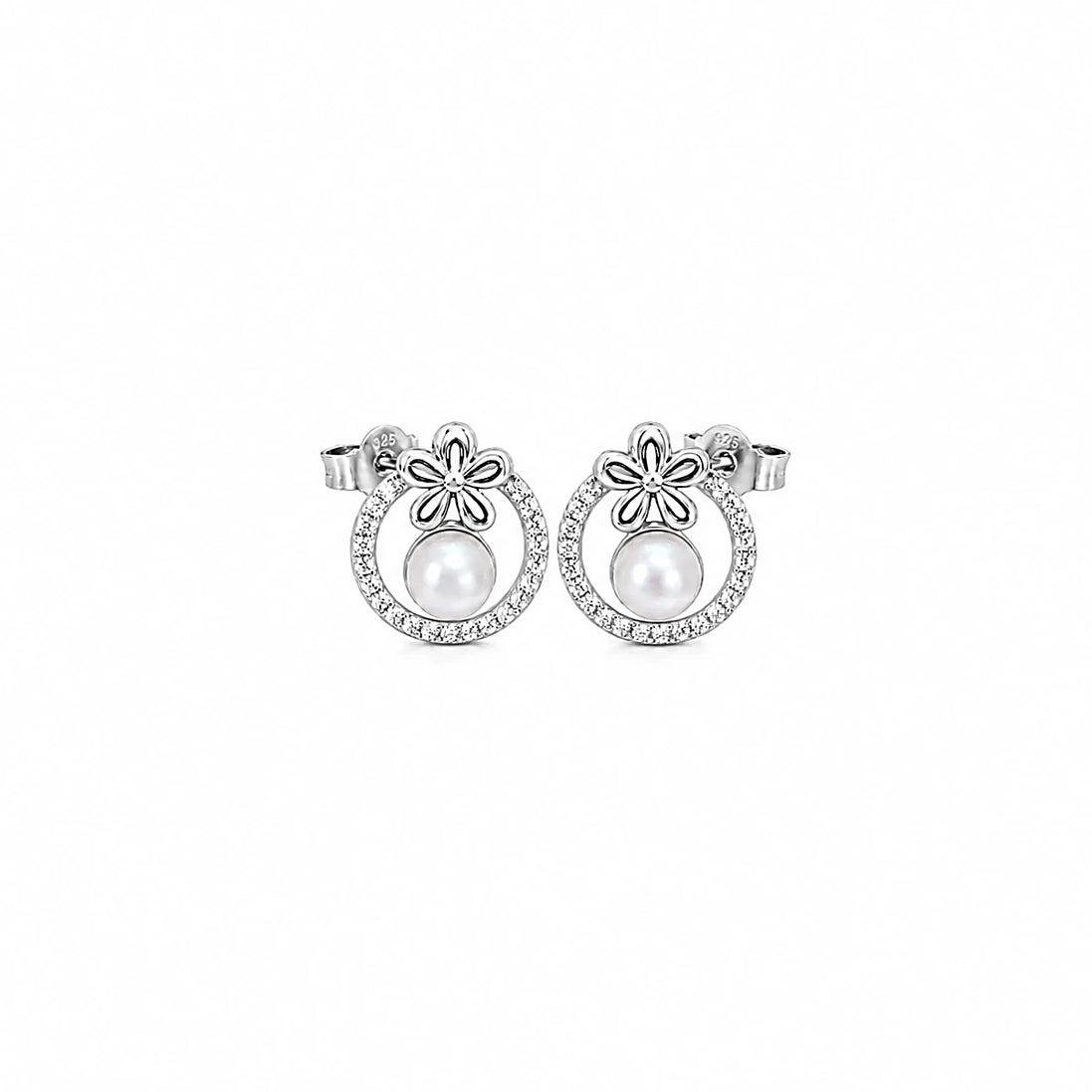 Pearl Blossom Halo Stud Earrings