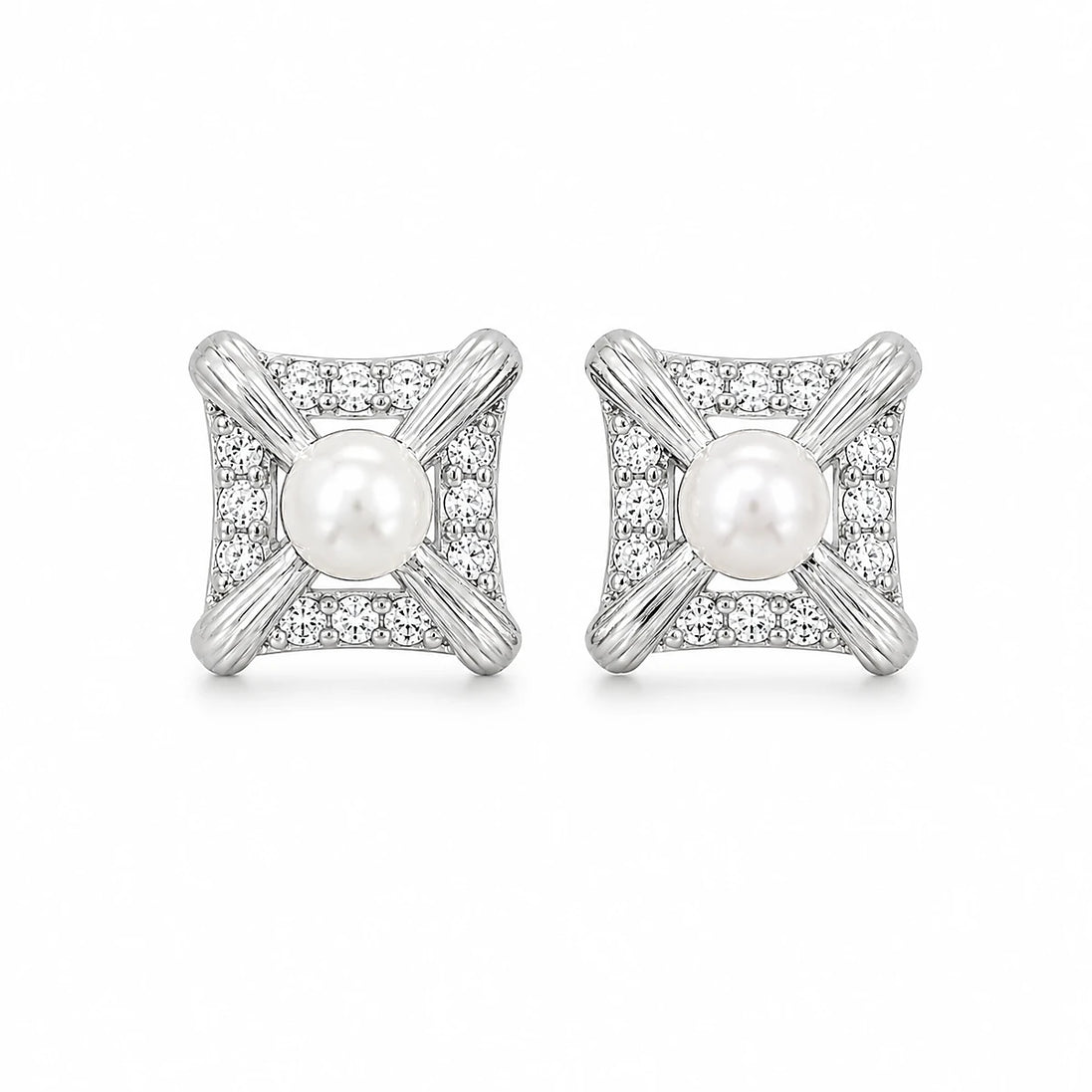 Pearl Radiance Square Stud Earrings