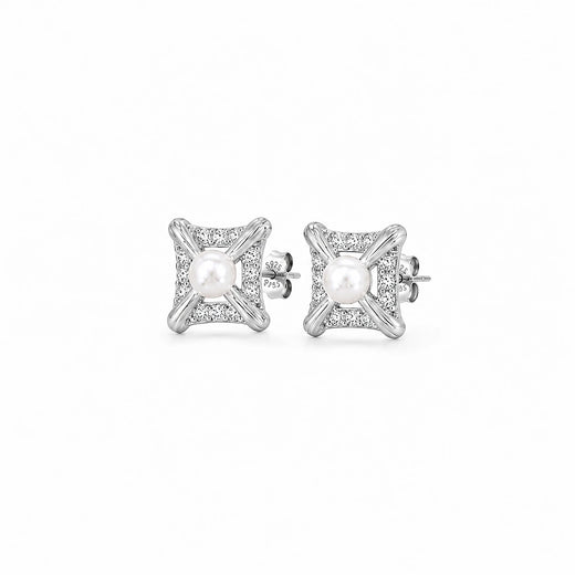 Pearl Radiance Square Stud Earrings