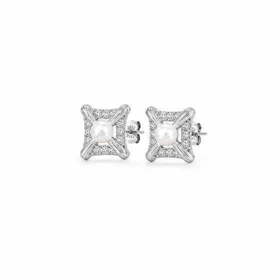 Pearl Radiance Square Stud Earrings