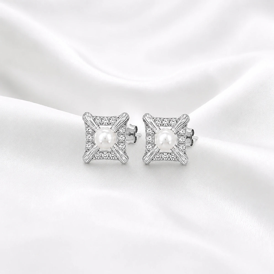 Pearl Radiance Square Stud Earrings