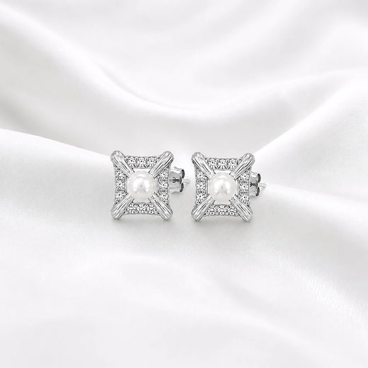 Pearl Radiance Square Stud Earrings