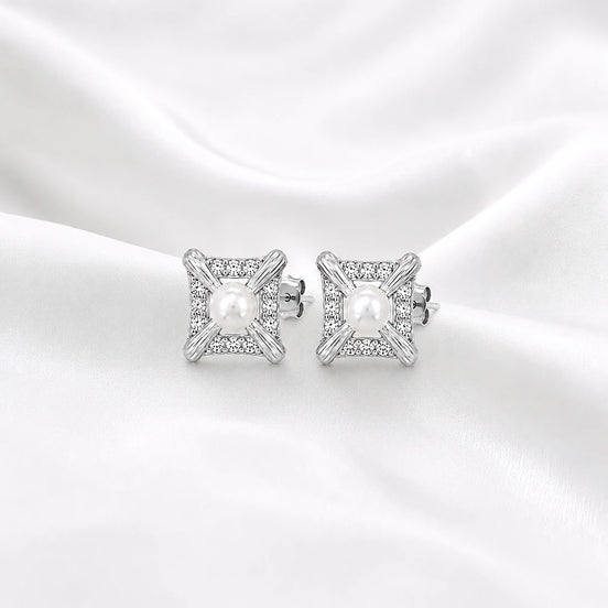 Pearl Radiance Square Stud Earrings