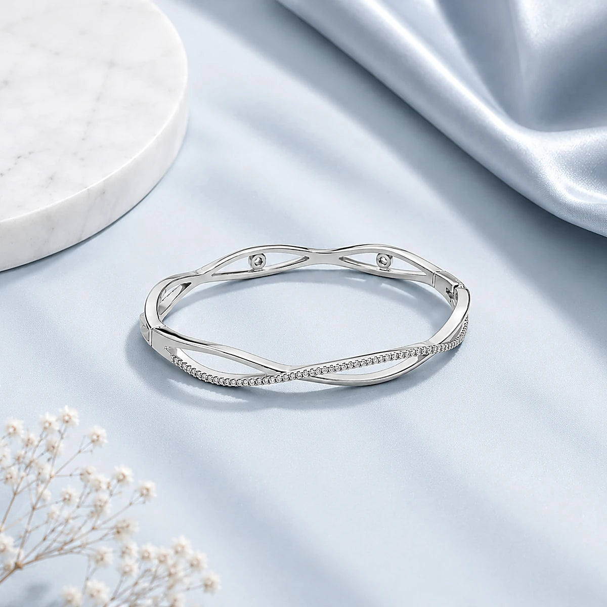 Silver Wave Twist Ladies Kada